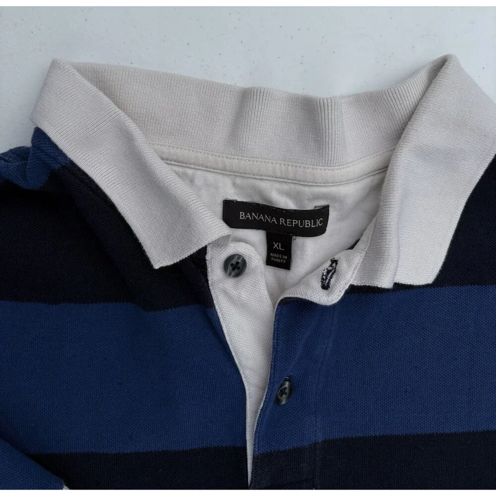 Banana Republic Polo Shirt Men’s XL Blue Rugby Stripe Short Sleeve